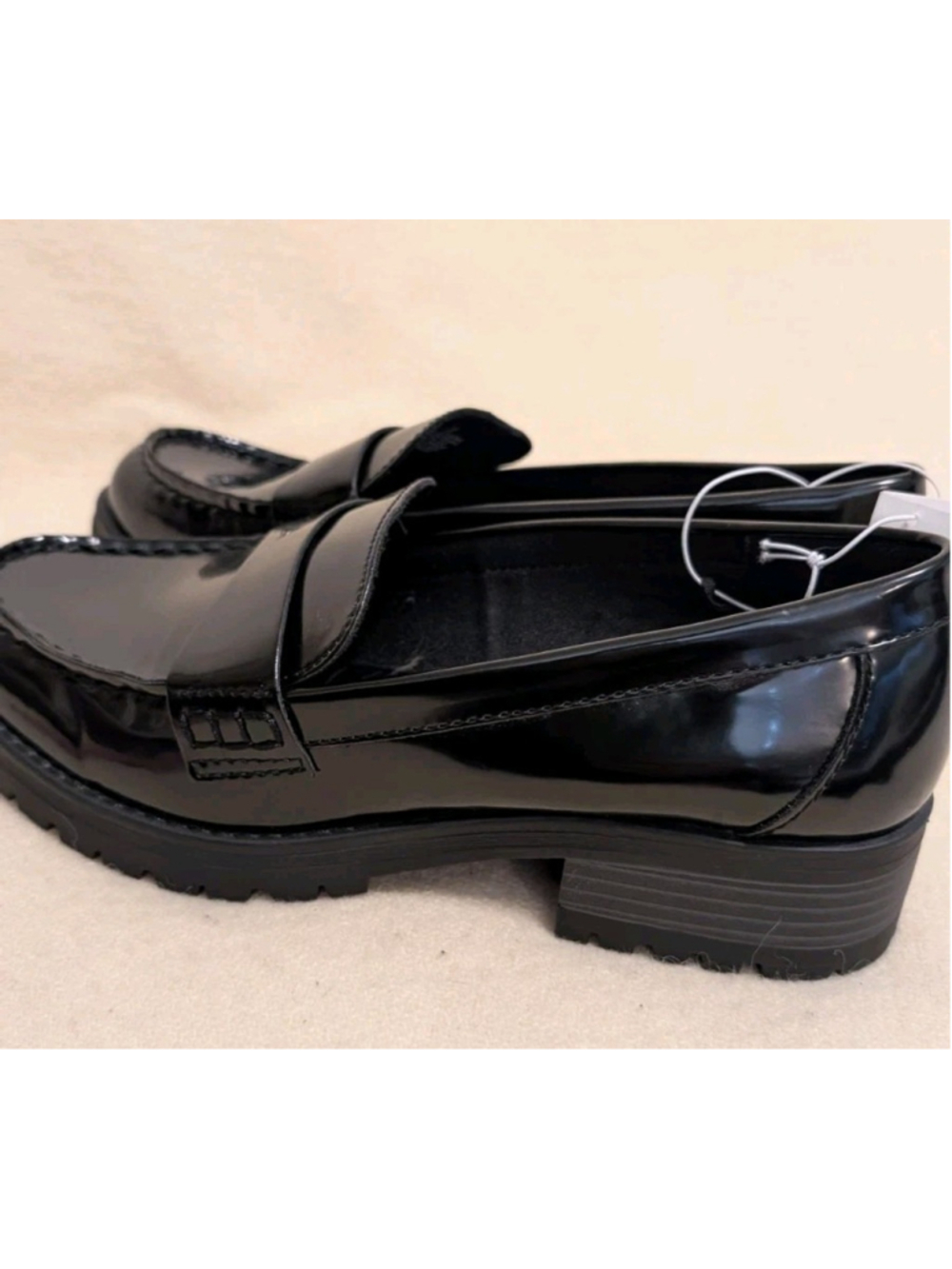 Old Navy Shoes Womens 10 Black Faux Patent Leather Loafers Lug Sole F124 View 3
